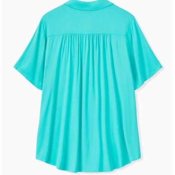 Torrid Aqua Green Stretch Challis Button-Front Shirt - Picture 2 of 7